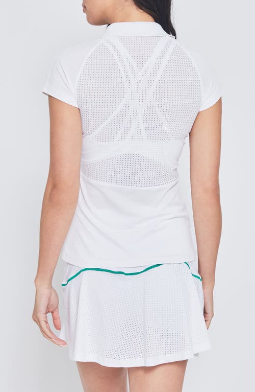 Shop L'etoile Sport Mesh Zip Performance Polo In White With Green Trim