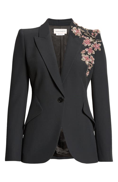 Shop Alexander Mcqueen Floral Embellished Blazer In Black