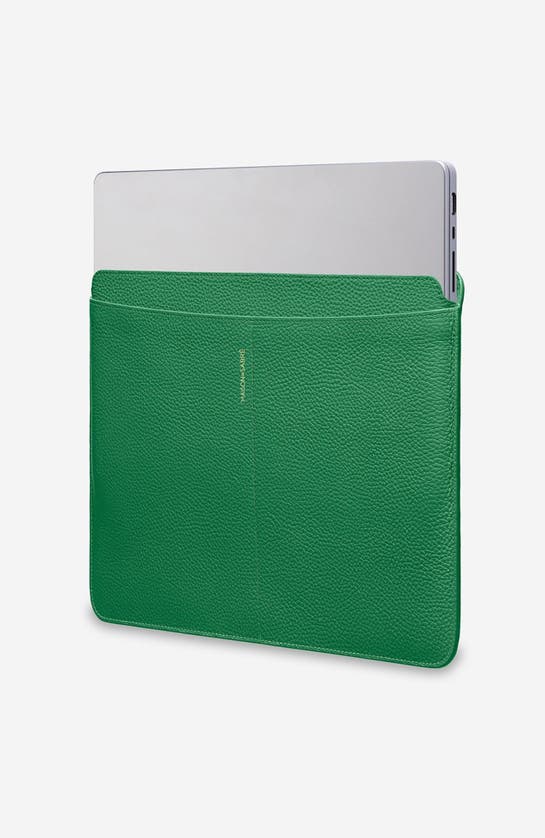 Shop Maison De Sabre Leather Laptop Sleeve In Emerald Green