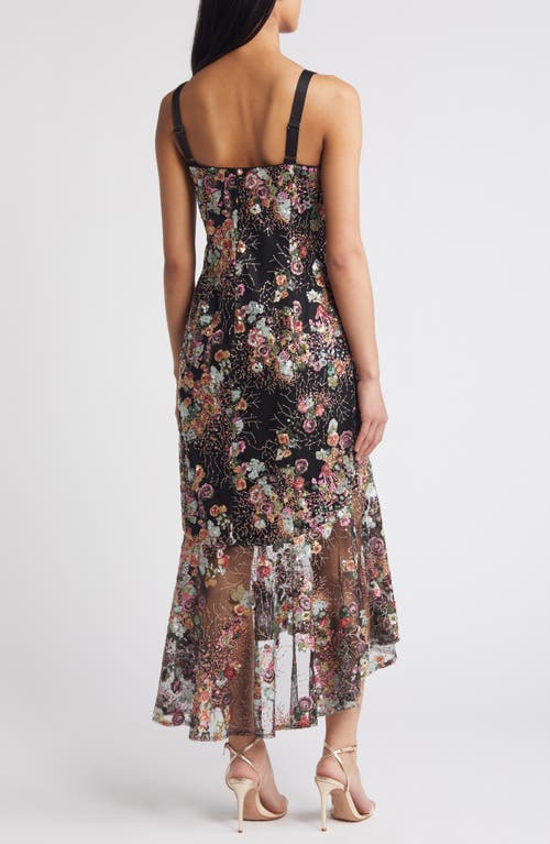 Shop Sam Edelman Sequin Floral High-low Cocktail Dress In Black/rose Multi