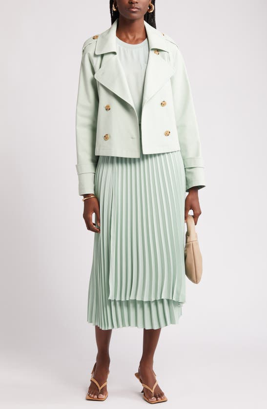 Shop Nordstrom Crop Stretch Cotton Trench Coat In Green Fondant