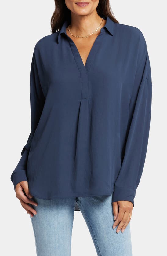 Nydj Becky Recycled Polyester Georgette Popover Blouse In Oxford Navy