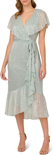 Adrianna Papell Metallic Flutter Sleeve Faux Wrap Dress Nordstrom