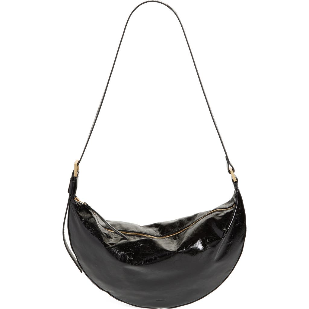 Shop Allsaints Half Moon Leather Shoulder Bag In Black