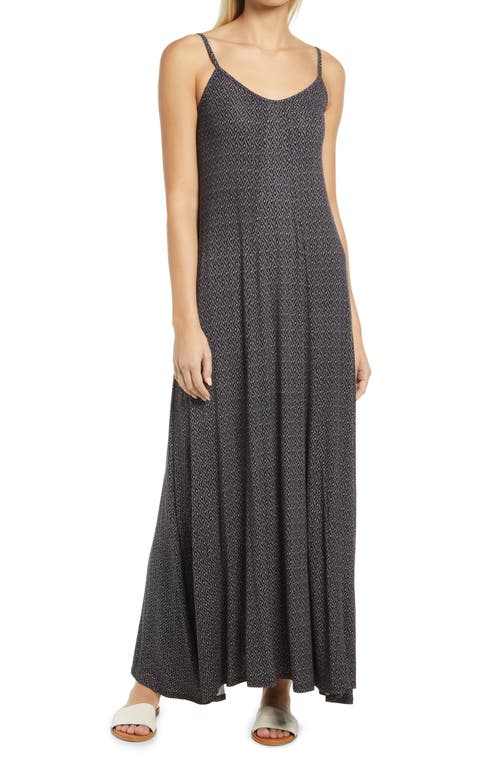 Shop Loveappella Print Godet Maxi Dress In Black/ivory