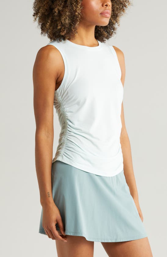 Shop Zella In The Zone Ruched Side Tank In Green Glimmer