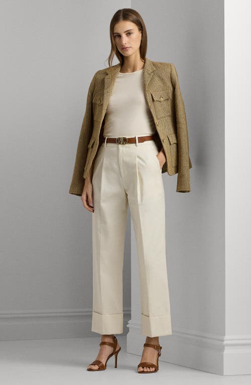 Shop Lauren Ralph Lauren Double Faced Stretch Cotton Ankle Pants In Mascarpone Cream