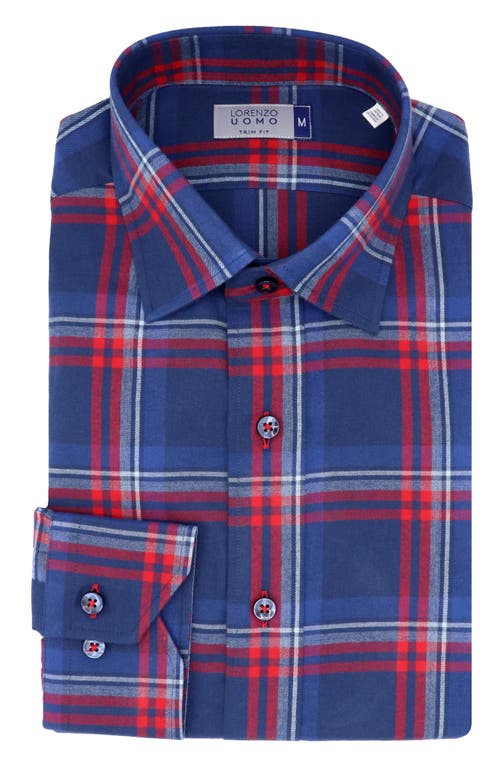 Shop Lorenzo Uomo Trim Fit Plaid Flannel Cotton Dress Shirt In Navy/red