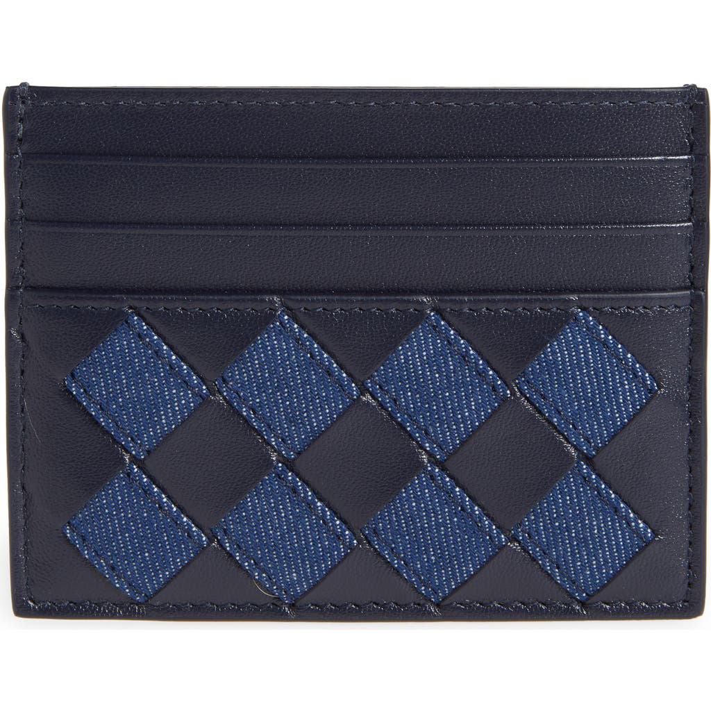Bottega Veneta Women's Intrecciato Leather & Denim Card Case In 4165 Abyss-indigo/abyss
