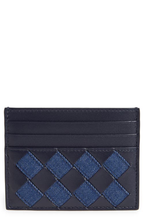 Bottega Veneta Intrecciato Denim & Leather Card Case in 4165 Abyss-Indigo/Abyss at Nordstrom