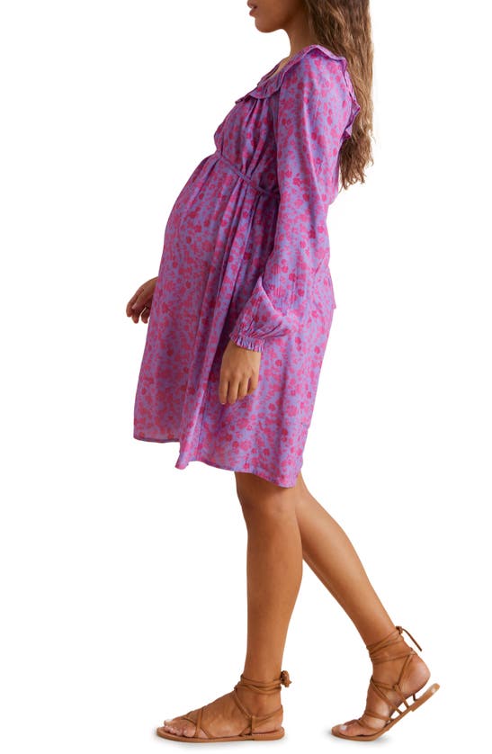 Shop A Pea In The Pod Floral Long Sleeve Maternity Dress In Lilac Fuchsia Floral