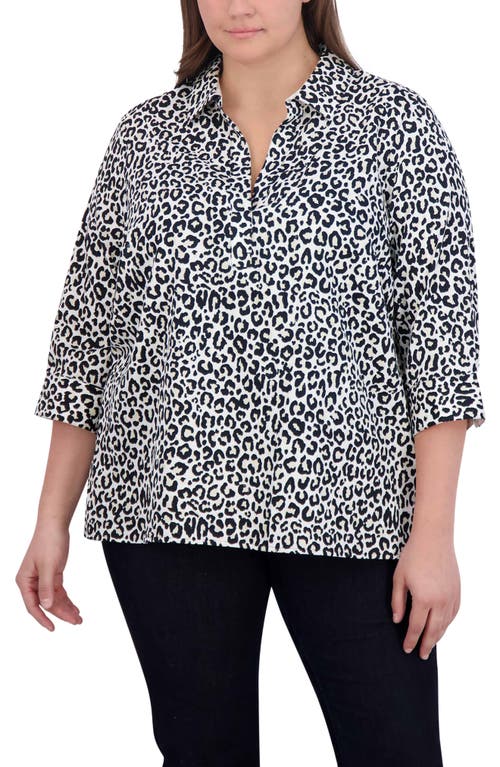 Foxcroft Sophia Leopard Print Three-Quarter Sleeve Cotton Popover Shirt Multi at Nordstrom