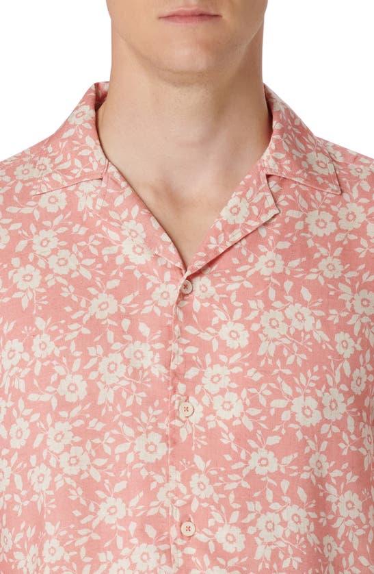 Shop Bugatchi Jackson Floral Viscose & Linen Camp Shirt In Coral