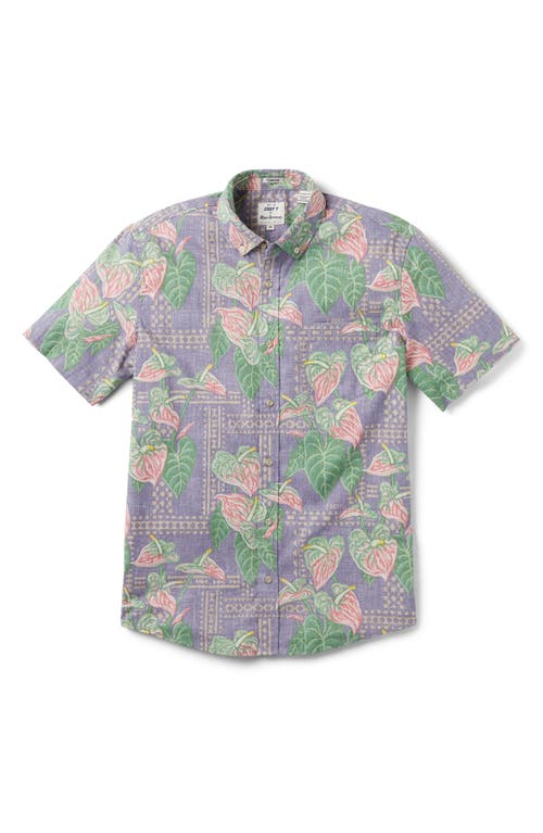 Shop Reyn Spooner X Eddy Y Tailored Fit Tapa Anthurium Print Short Sleeve Button-down Shirt In Purple