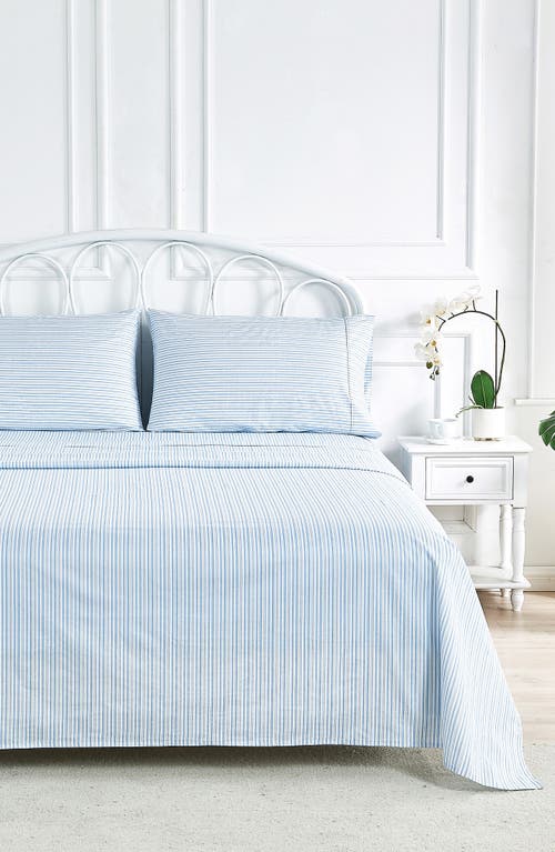 Melange Home Percale Stripe 200 Thread Count Sheet Set In Blue