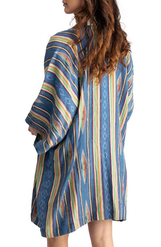Shop Saachi Ikat Stripe Cotton Long Topper In Blue