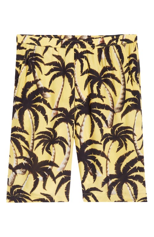 Shop Endless Joy Palm Print Board Shorts In Yellow