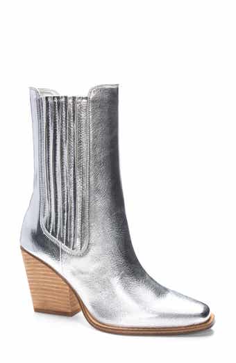 NEW FREE PEOPLE Sz 37.5 / 7.5 WAY OUT WEST COWBOY BOOTS SILVER