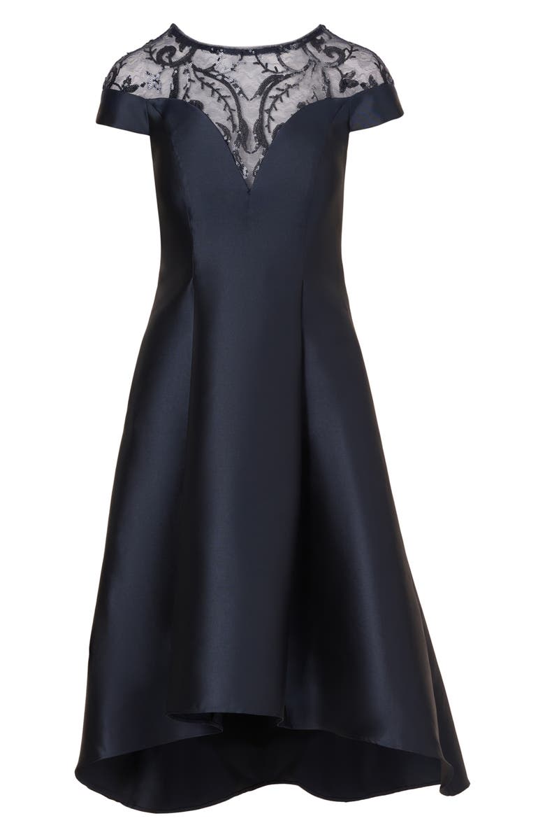 Adrianna Papell Sheer Sequin Yoke Mikado Cocktail Dress | Nordstrom