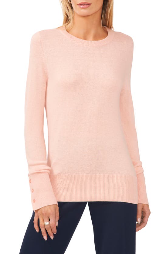 HALOGEN BUTTON CUFF CREWNECK SWEATER