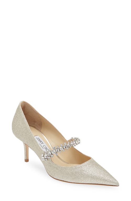 Jimmy Choo Bing Crystal Embellished Pointed Toe Glitter Mary Jane Pump Platinum Ice at Nordstrom,