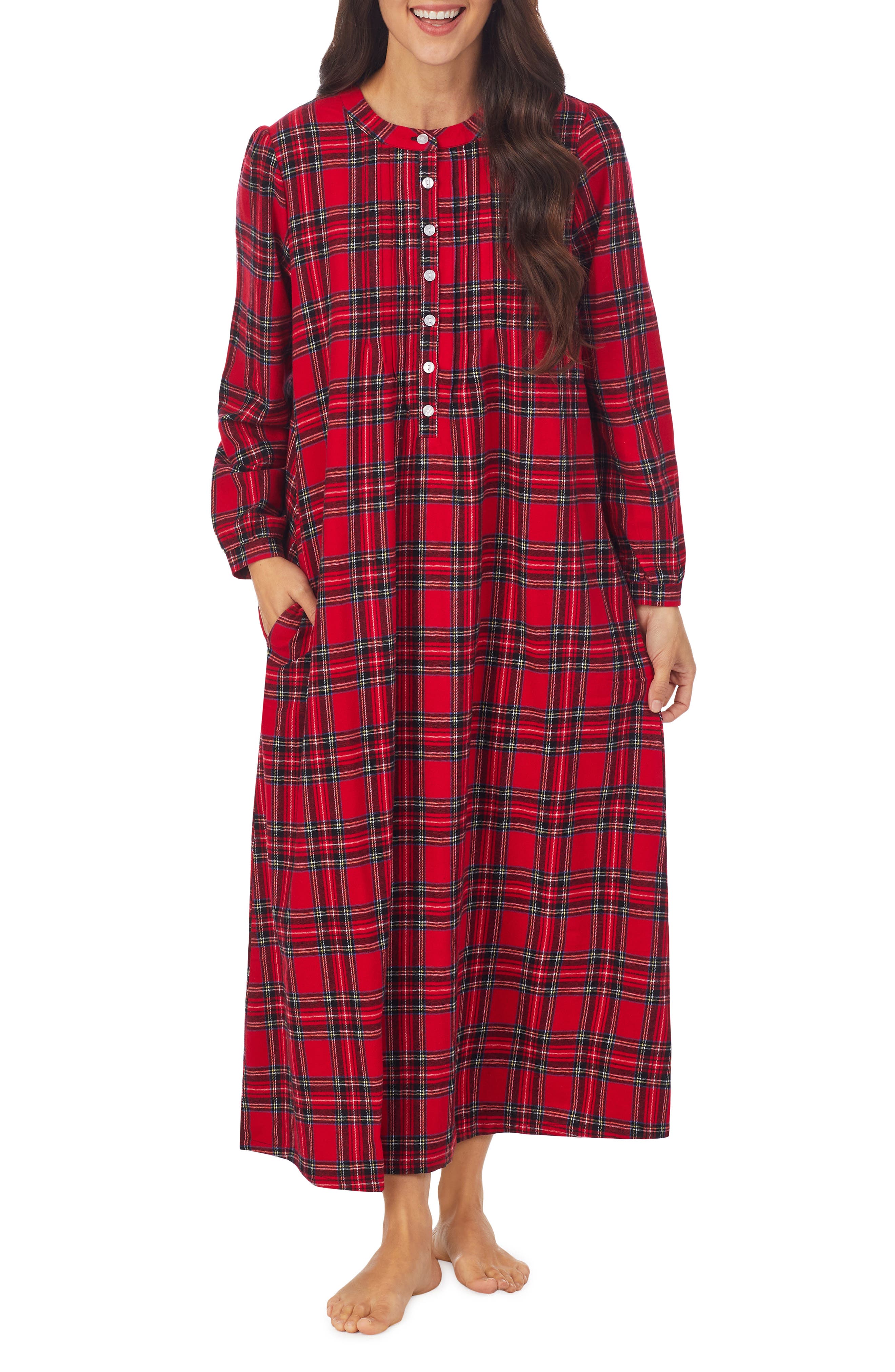 Lanz of Salzburg Ballet Long Sleeve Flannel Nightgown in Red Plaid at Nordstrom