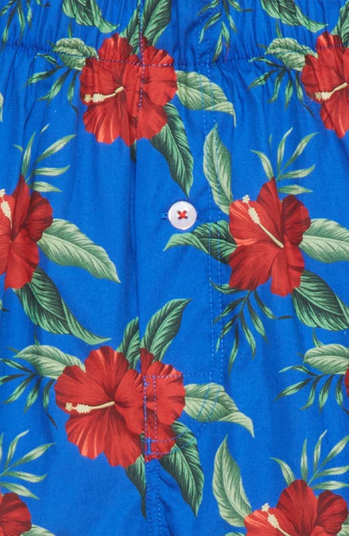 Shop Druthers Nyc Organic Cotton Oahu Hawaiian Print Boxer Short In Royal Blue