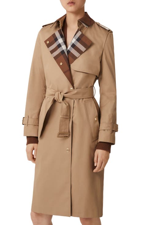 Burberry Check Panel Cotton Trench Coat | Nordstrom