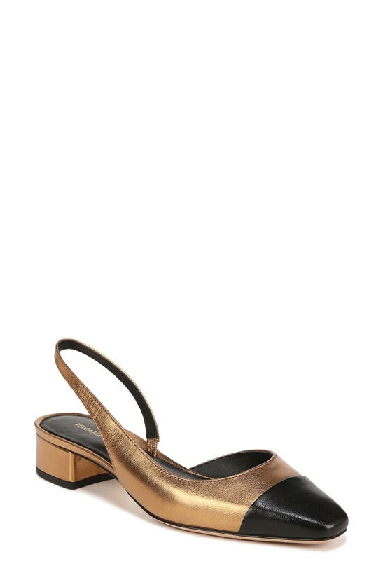 Veronica Beard Cecile Metallic Slingback Ballerina Flats In Dark Gold/ Black