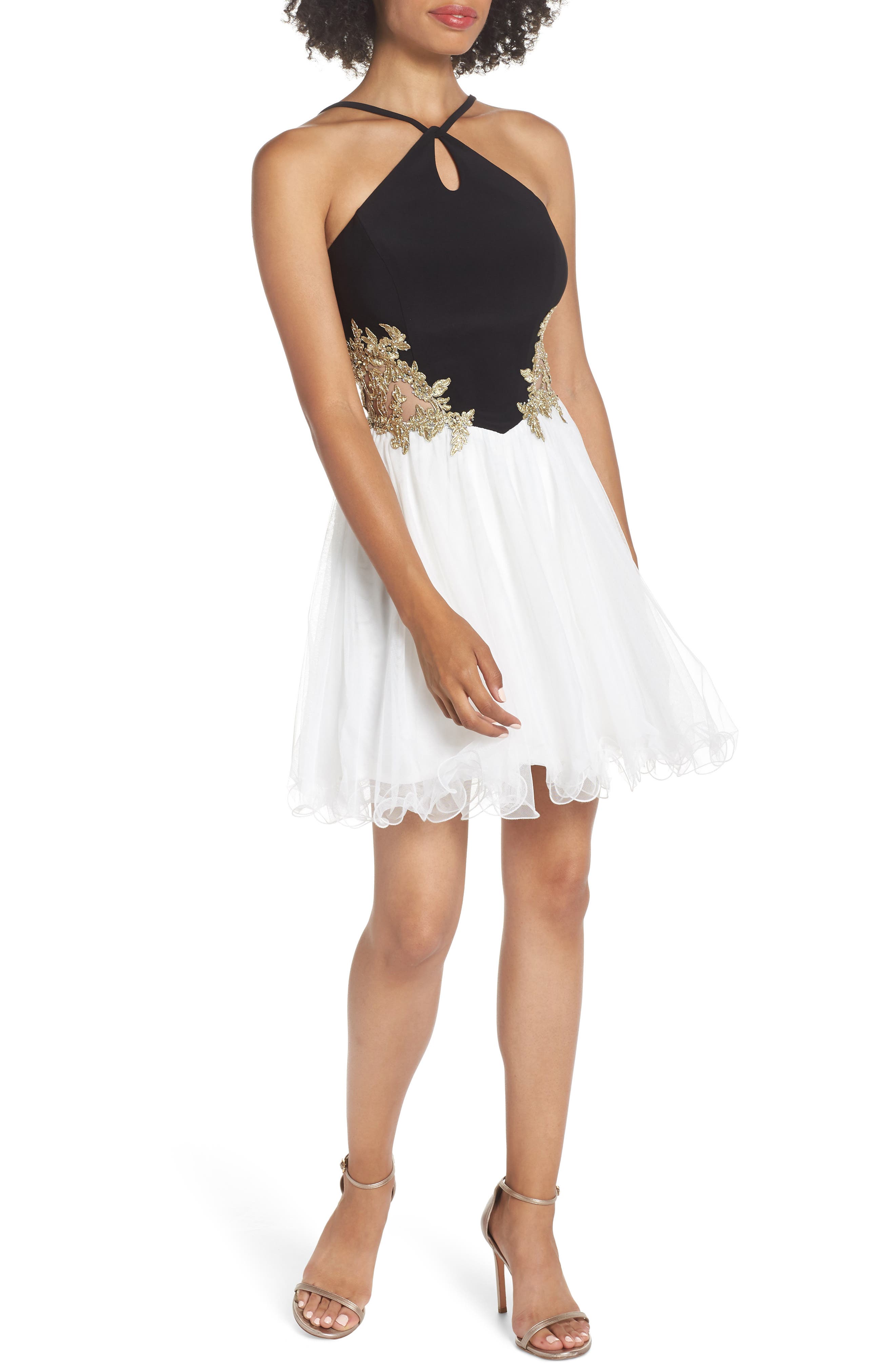 Blondie Nites Loop Keyhole Applique Fit & Flare Dress, Black