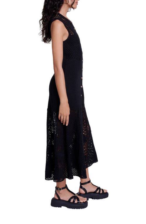 Shop Maje Crochet-knit Maxi Dress In Black