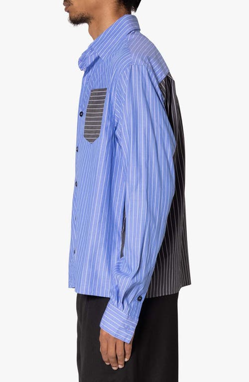 Shop Mnml Oversize Mismatched Pinstripe Button-up Shirt Jacket In Blue