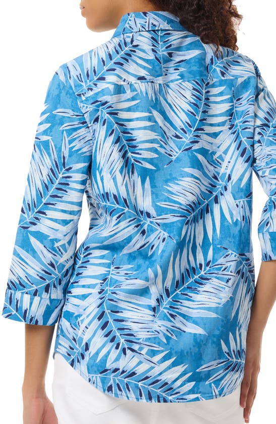 Shop Jones New York Floral Linen Blend Button-up Shirt In Blue Lagoon Multi