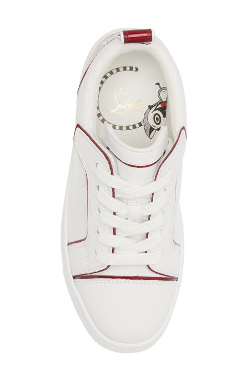 Shop Christian Louboutin Kids' Funnyto Calfskin & Patent Leather Sneaker In Bianco/loubi/loubi