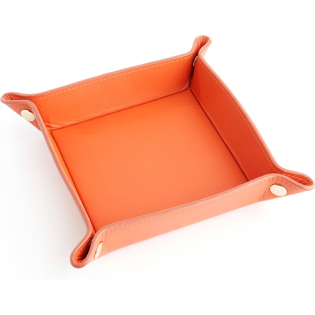 Royce New York Catchall Leather Valet Tray In Orange