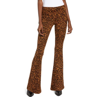 Blanknyc Leopard Print Faux Suede Flare Pants, 7 - Brown