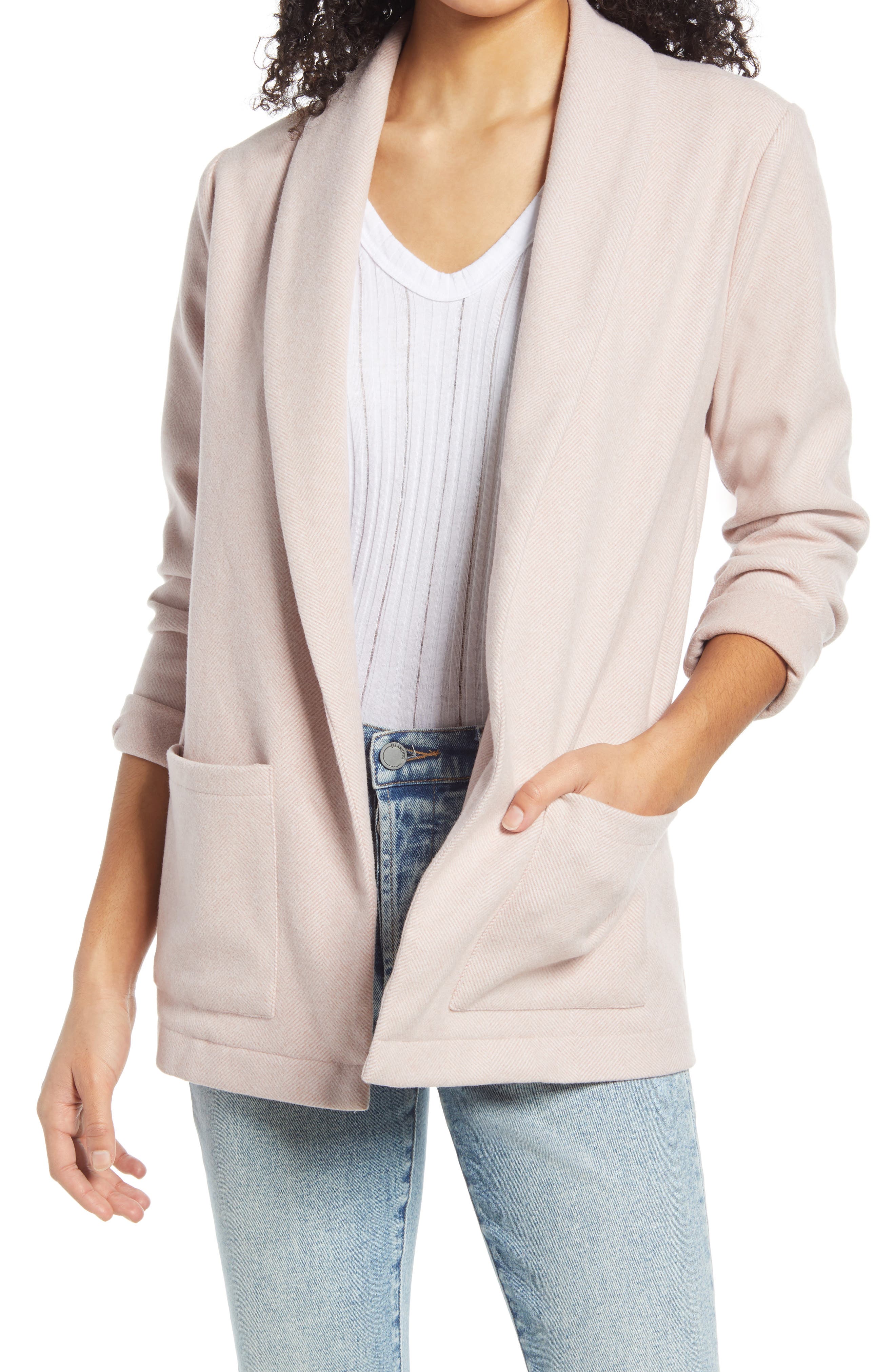 pink knit blazer