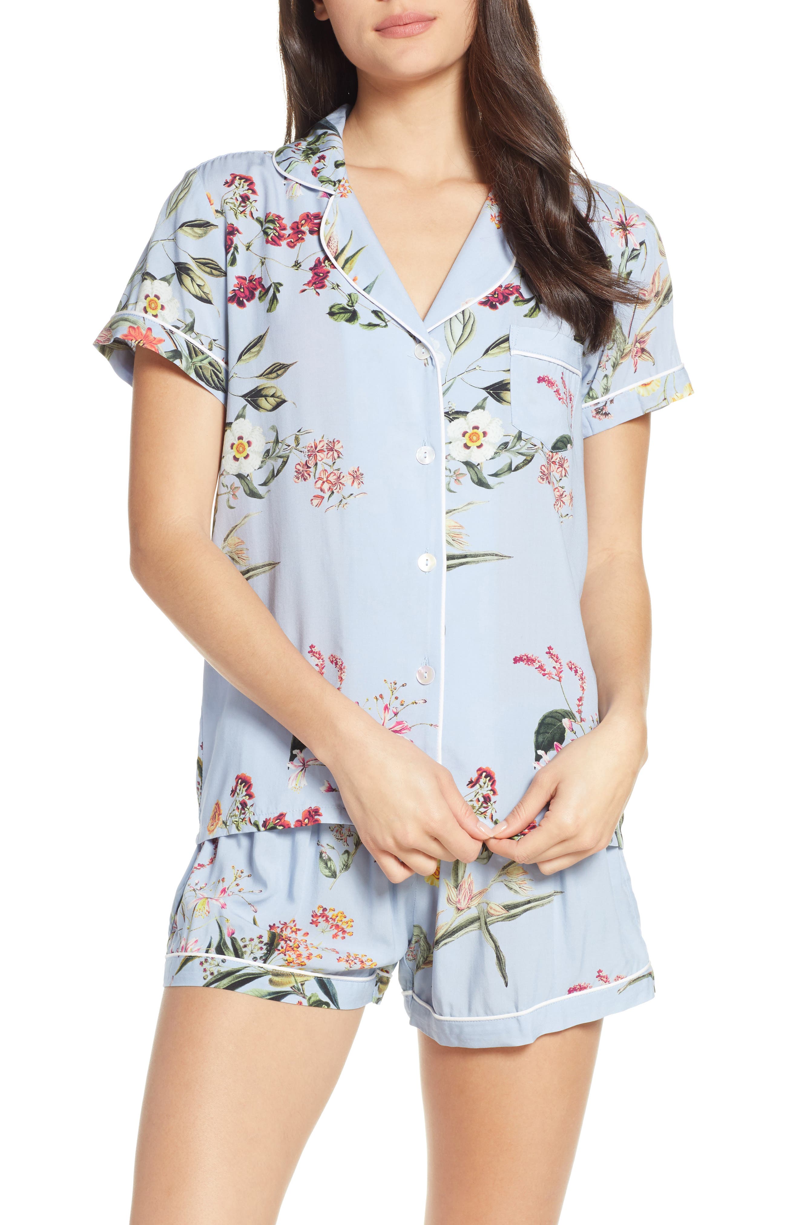 Plum Pretty Sugar Floral Print Short Pajamas, Blue