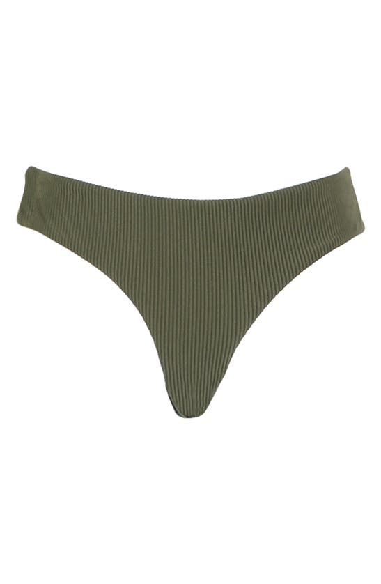 Cyn And Luca Rib Scoop Textured Bikini Bottoms In Army
