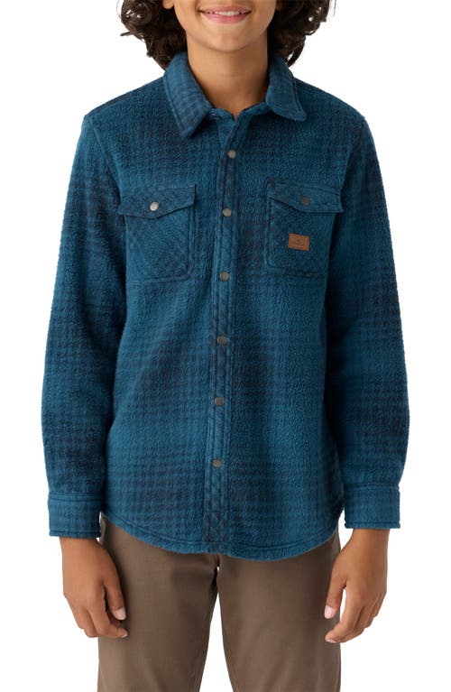 Shop O'neill Kids' Glacier Plaid Snap-up Fleece Overshirt In Blue Shadow