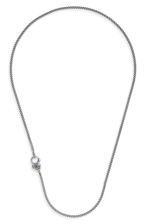 Men's Sapphire Rosette 4A Curb Chain Necklace in Sterling Sliver