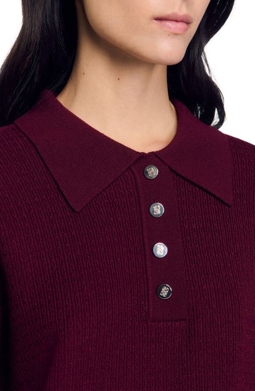 Shop Sandro Cable Knit Polo-neck Sweater In Bordeaux