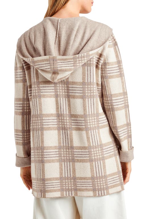 Shop Splendid Sierra Plaid Open Front Hooded Cardigan In Neutral Plaid