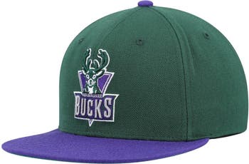 Men's Mitchell & Ness Green/Purple Milwaukee Bucks Hardwood Classics Team  Two-Tone 2.0 Snapback Hat