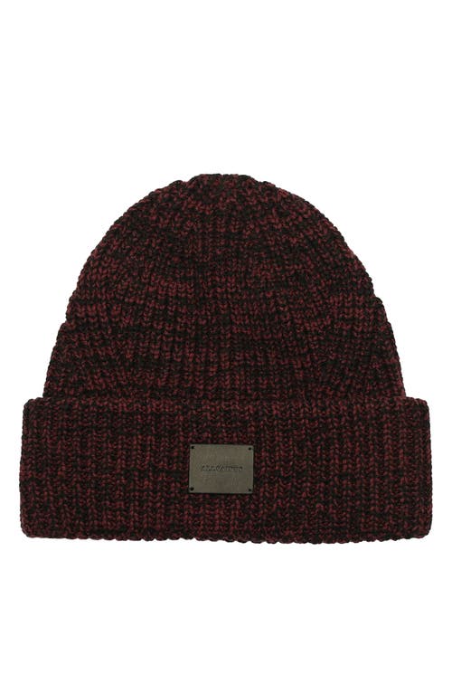 Shop Allsaints Marled Wool Blend Rib Cuff Beanie In Black/truffle Red