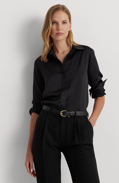 Shop Lauren Ralph Lauren Classic Fit Satin Charmeuse Shirt In Black