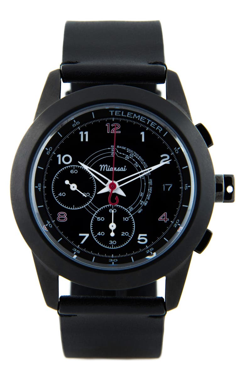 Miansai 'M1 Noir Classic' Automatic Chronograph Leather Strap Watch ...