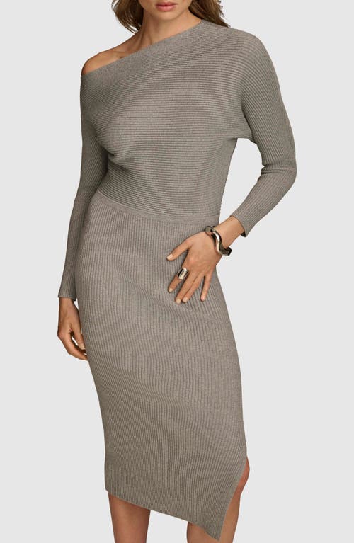 DONNA KARAN DONNA KARAN NEW YORK ONE-SHOULDER LONG SLEEVE MIDI SWEATER DRESS 