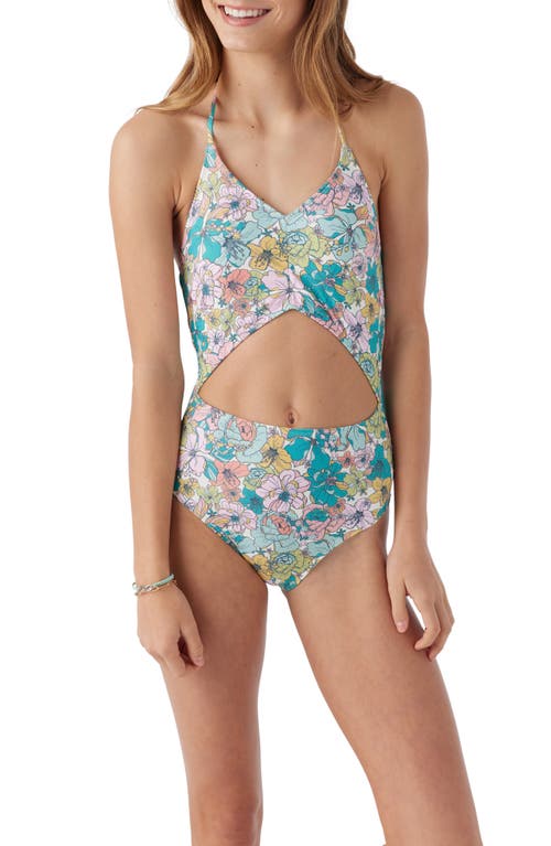 O'neill Kids' Janise Floral Cutout One-piece Swimsuit In Pink Multi Colored