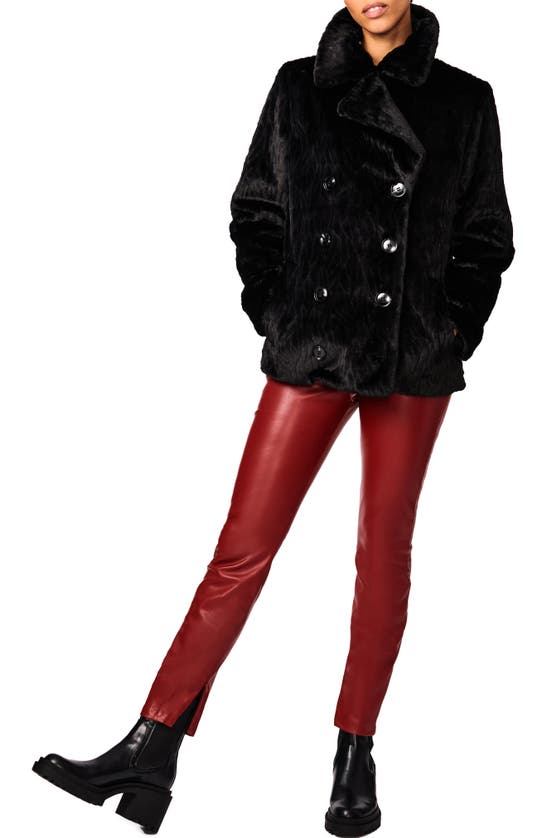 Bernardo Abstract Double Breasted Faux Fur Coat In Black